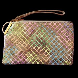 Iridescent Gold Wristlet Clutch Wit Sparkle Accents 》nwot